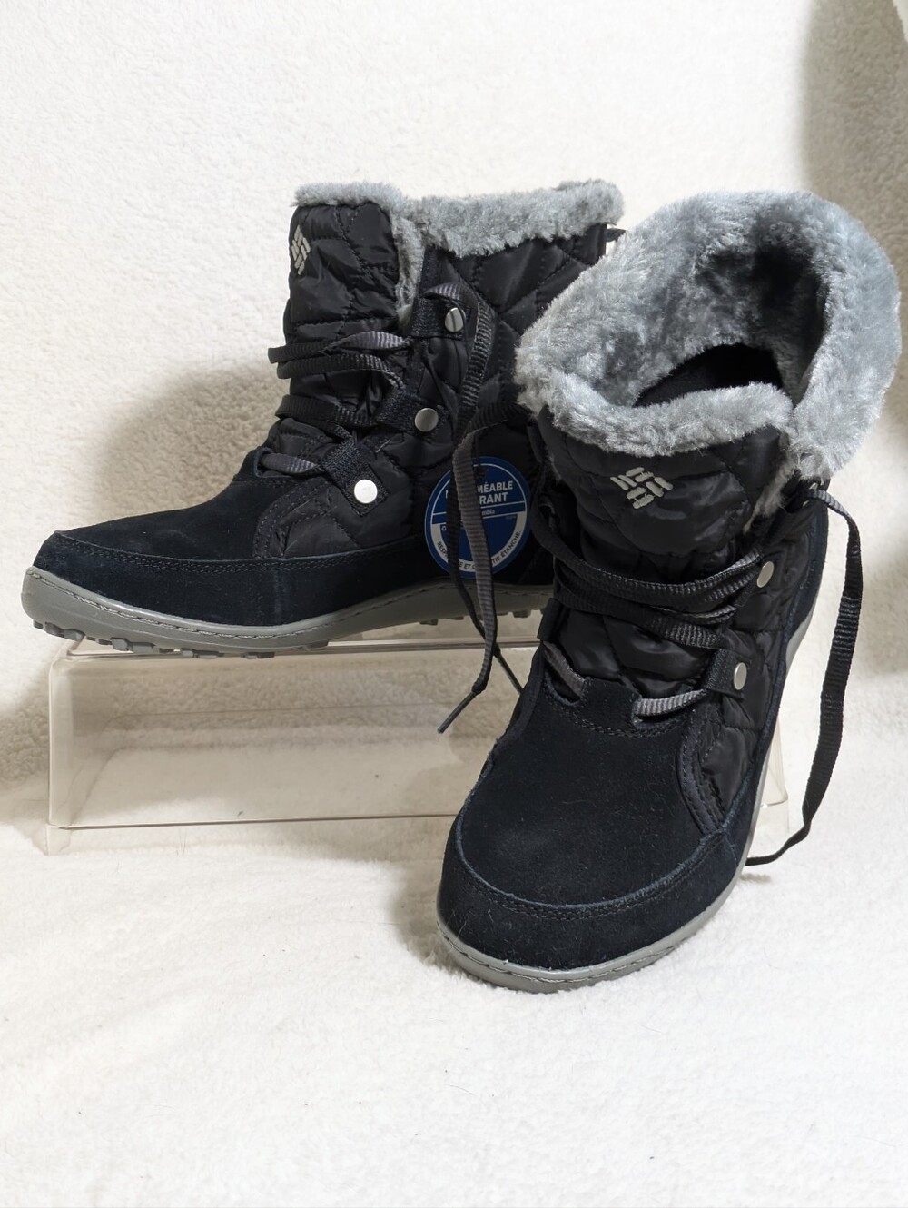 Columbia Waterproof Lace-Up Boot Women's Black Suede Faux Fur Winter NWOT 8
